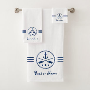 Your Name or Boat Nautical Anchor & Crossed Oars Bath Towel Set