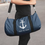 Your Name or Boat Vintage Nautical Anchor  Duffle Bag<br><div class="desc">A nautical themed travel duffle bag with your personalized name, boat name, favourite sailing location or other desired text in a modern, stencil typography. This beautifully simple yet stylish design features a custom boat anchor and text in white highlighted by the bags dusty navy blue colour. You can easily edit...</div>
