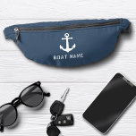 Your Name or Boat Vintage Nautical Anchor  Fanny Pack<br><div class="desc">A nautical themed travel fanny pack with your personalized name, boat name, favourite sailing location or other desired text in a modern, stencil typography. This beautifully simple yet stylish design features a custom boat anchor and text in white highlighted by the bags dusty navy blue colour and black belt. You...</div>