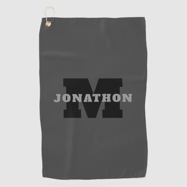 Your Name or Business Name | Modern Masculine Grey Golf Towel (Front)
