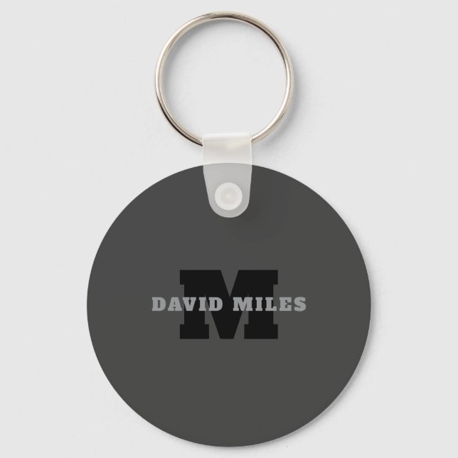 Your Name or Business Name | Modern Masculine Grey Keychain (Front)