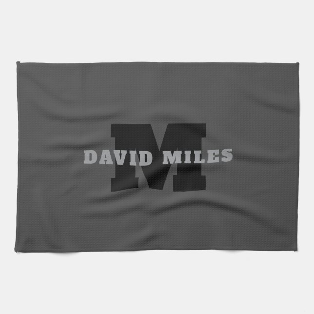 Your Name or Business Name | Modern Masculine Grey Kitchen Towel (Horizontal)