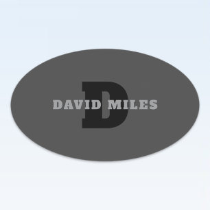 Your Name or Business Name   Modern Masculine Grey Oval Sticker