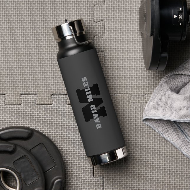 Your Name or Business Name | Modern Masculine Grey Water Bottle (Gym)