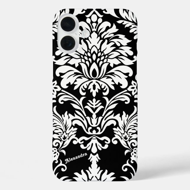 Your Name or Quote Black Damask Case-Mate iPhone Case (Back)