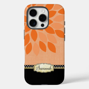 Your Name or Quote Orange Coral Black Gold iPhone 16 Pro Case