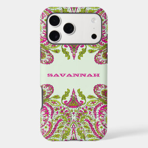 Your Name or Quote Pink & Lime Green Damask