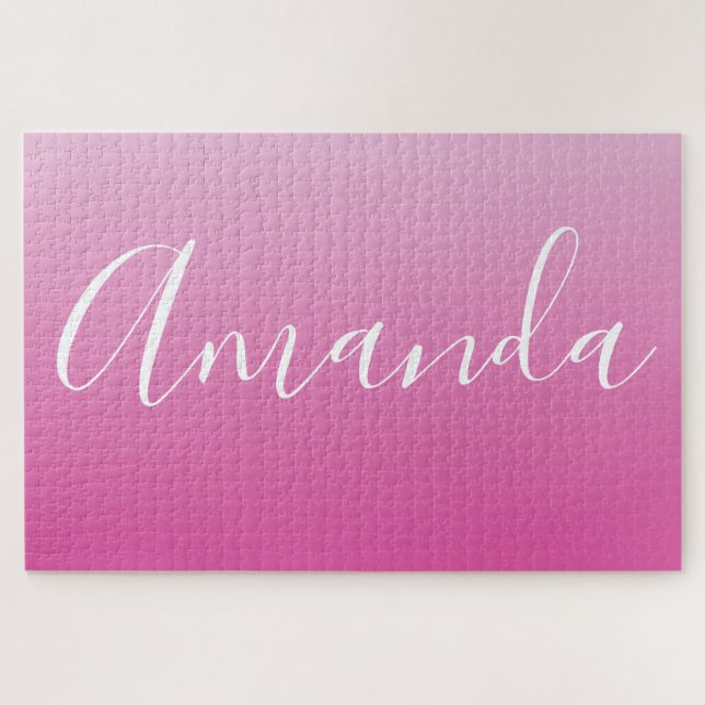 Your Name or Word | Pink Gradient Ombre Jigsaw Puzzle (Horizontal)