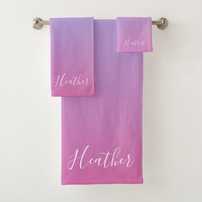 Your Name or Word | Purple Pink & Blue Gradient Bath Towel Set (Insitu)