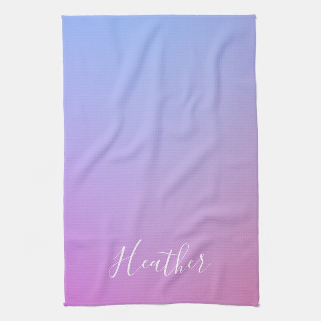 Your Name or Word | Purple Pink & Blue Gradient Kitchen Towel (Vertical)