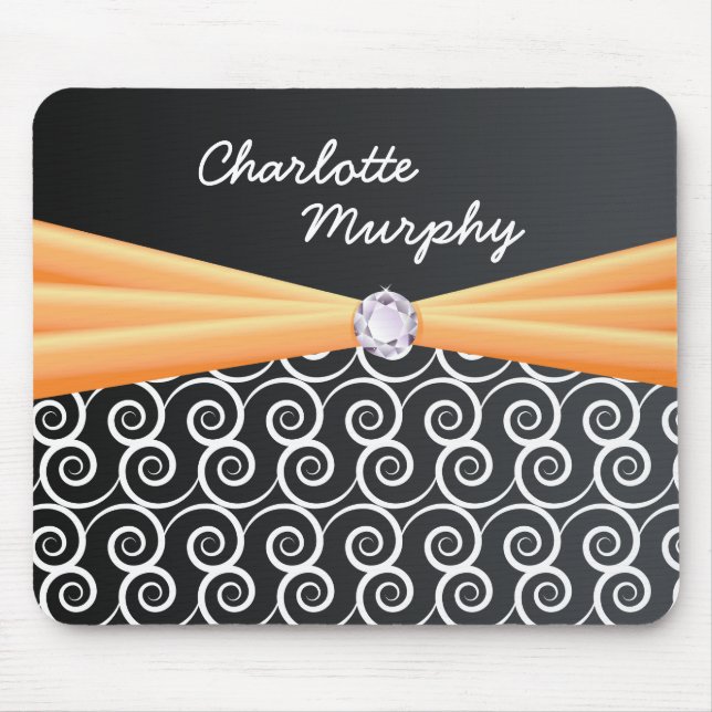 Your Name Orange Silk Bling Mouse Pad (Front)