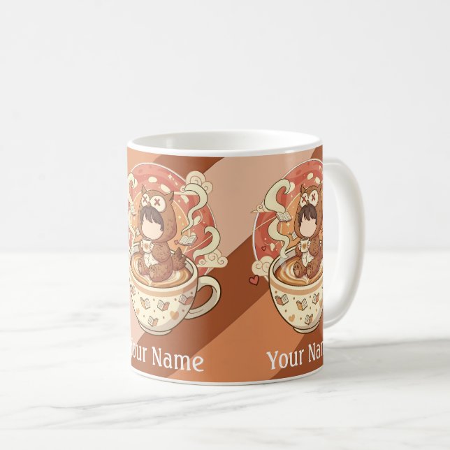 Your Name Owl Coffee Mug Gift for Book Readers (Front Right)