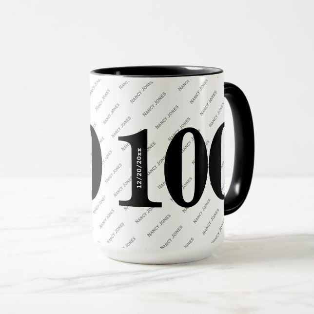 Your Name Pattern - Black & White - Bold 100 Mug (Front Right)