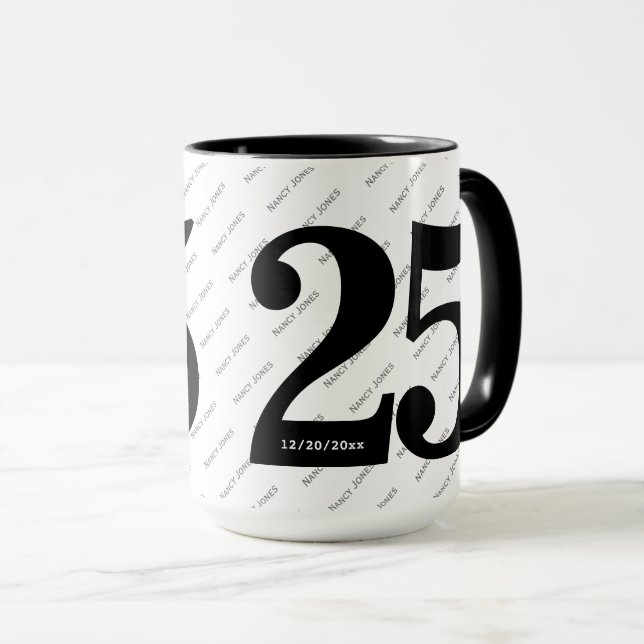 Your Name Pattern - Black & White - Bold 25 Mug (Front Right)