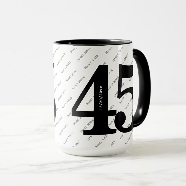 Your Name Pattern - Black & White - Bold 45 Mug (Front Right)