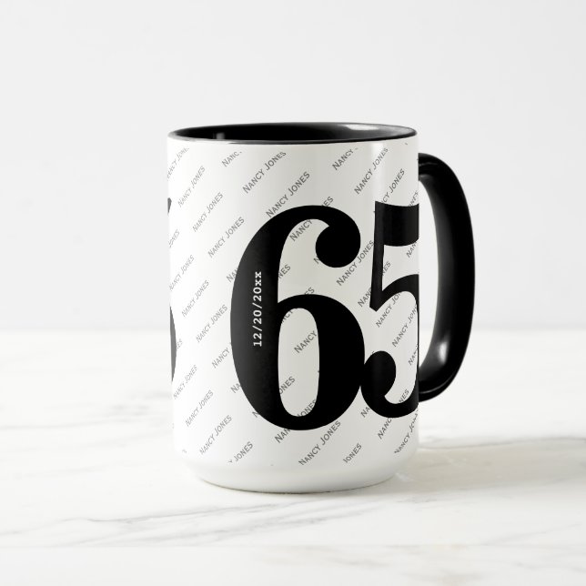 Your Name Pattern - Black & White - Bold 65 Mug (Front Right)