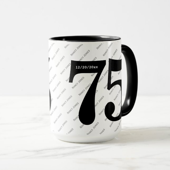 Your Name Pattern - Black & White - Bold 75 Mug (Front Right)