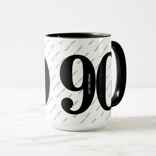 Your Name Pattern - Black & White - Bold 90 Mug (Front Right)