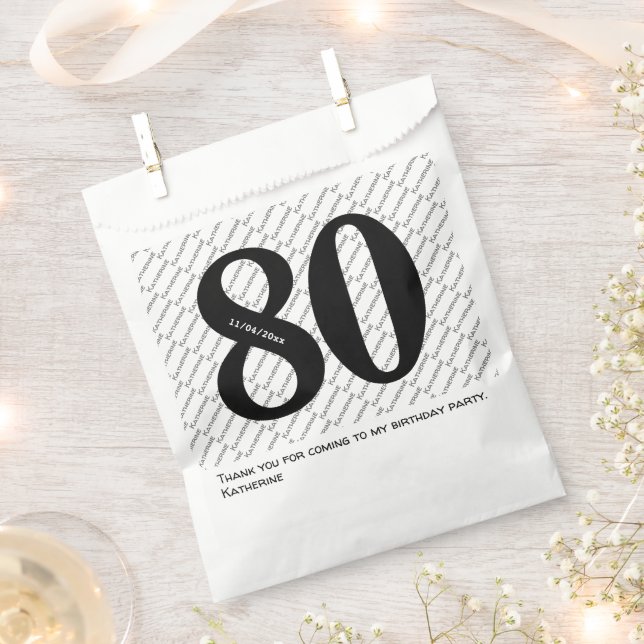 Your Name Pattern Bold Black Age 80 Number Date Favour Bag (Clipped)