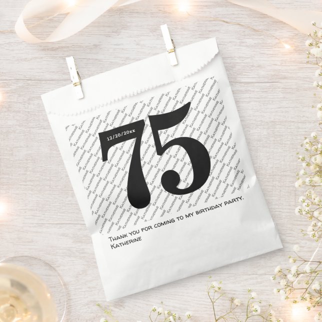 Your Name Pattern Bold Black Age Number Date  Favour Bag (Clipped)
