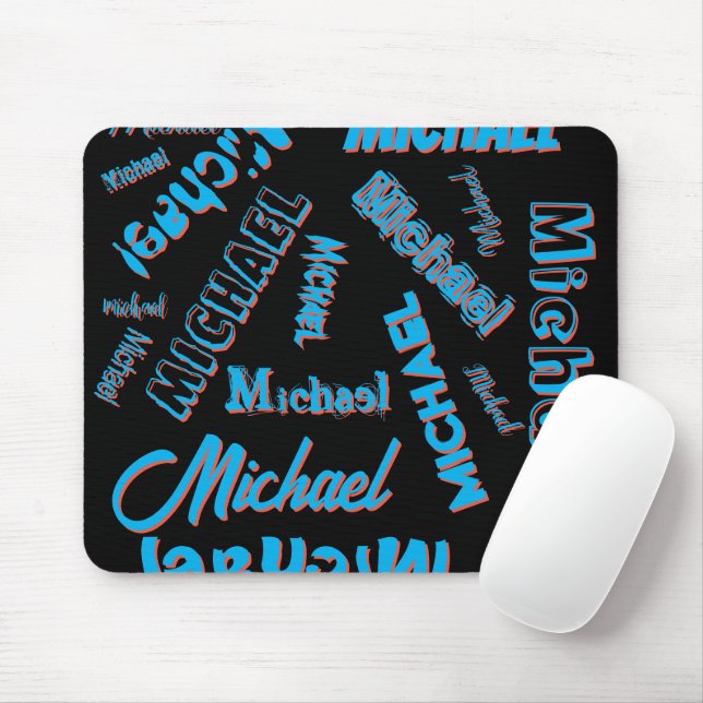 Your name pattern monogram blue red black color mouse pad (With Mouse)