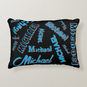 Your name pattern monogram blue red black colour accent pillow