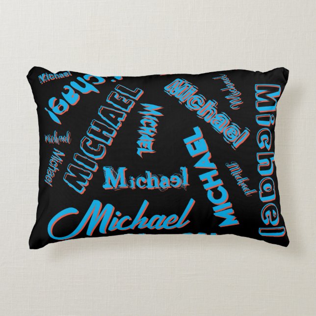 Your name pattern monogram blue red black colour accent pillow (Front)