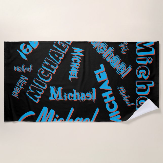 Your name pattern monogram blue red black colour beach towel (Front)