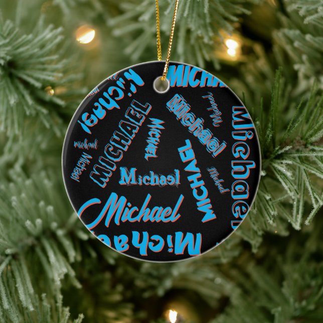 Your name pattern monogram blue red black colour ceramic ornament (Tree)