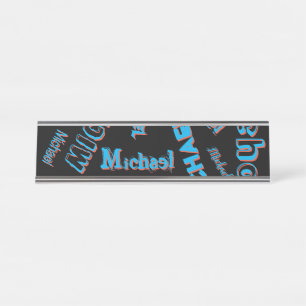 Your name pattern monogram blue red black colour desk name plate