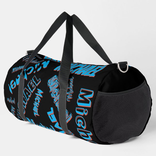 Your name pattern monogram blue red black colour duffle bag (Right Corner)