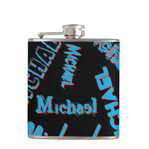 Your name pattern monogram blue red black colour hip flask
