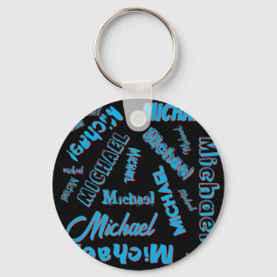 Your name pattern monogram blue red black colour keychain
