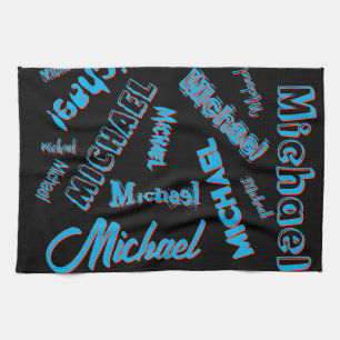 Your name pattern monogram blue red black colour kitchen towel