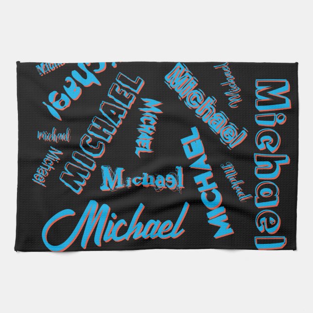 Your name pattern monogram blue red black colour kitchen towel (Horizontal)