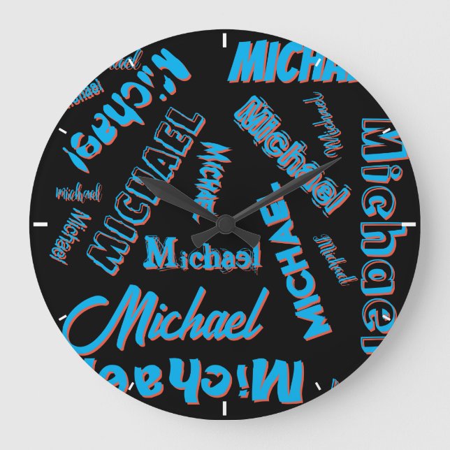 Your name pattern monogram blue red black colour large clock (Front)