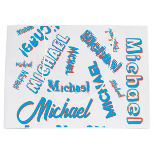 Your name pattern monogram blue red black colour large gift bag