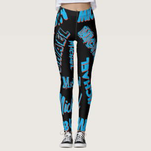 Your name pattern monogram blue red black colour leggings