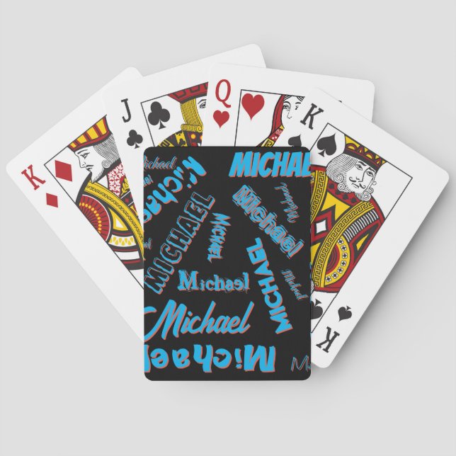 Your name pattern monogram blue red black colour playing cards (Back)