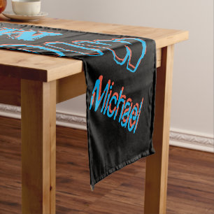 Your name pattern monogram blue red black colour short table runner