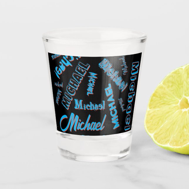 Your name pattern monogram blue red black colour shot glass (Front)