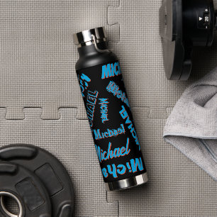 Your name pattern monogram blue red black colour water bottle