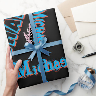 Your name pattern monogram blue red black colour wrapping paper