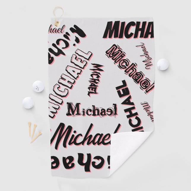 Your name pattern monogram rose colour shadow golf towel (InSitu)