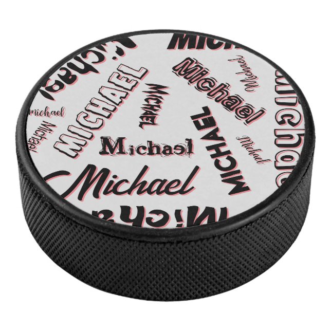 Your name pattern monogram rose colour shadow hockey puck (3/4)