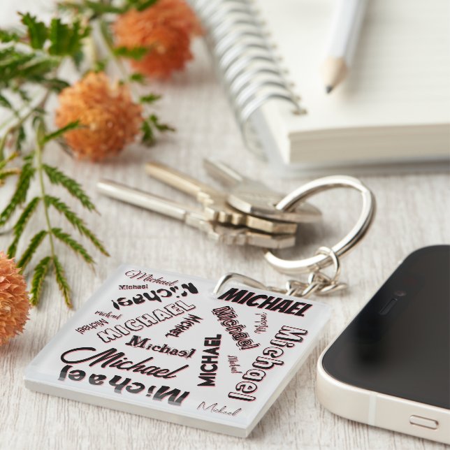 Your name pattern monogram rose colour shadow keychain (Front Right)