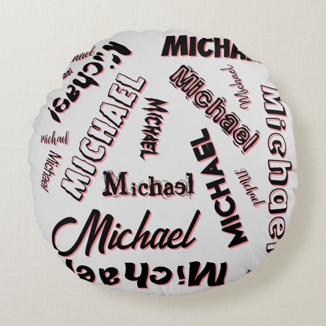 Your name pattern monogram rose colour shadow round pillow (Front)