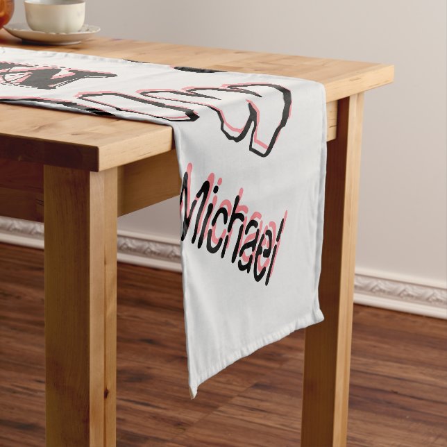 Your name pattern monogram rose colour shadow short table runner (In Situ)