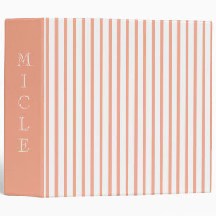 Your Name Peach Stripe 3 Ring Binder
