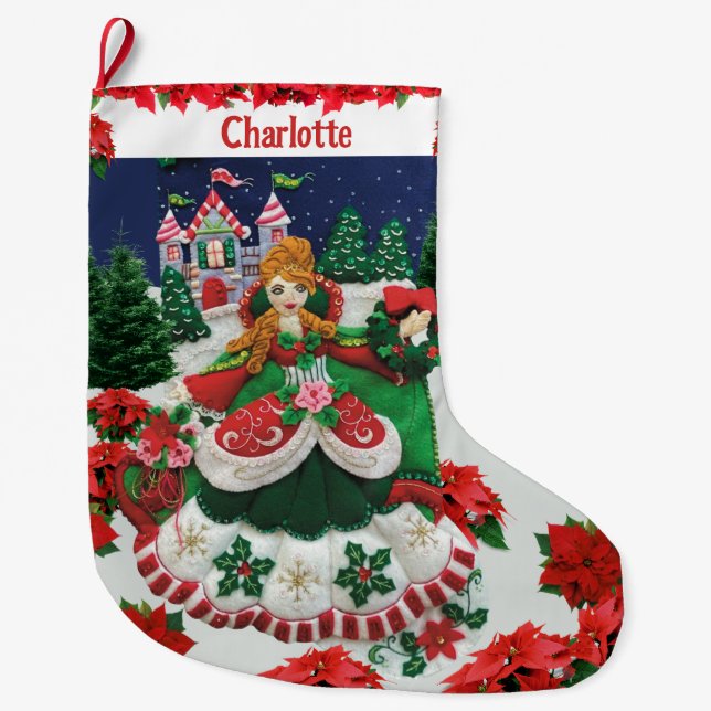Your Name Personalize Christmas Holiday Princess Large Christmas Stocking (Front)